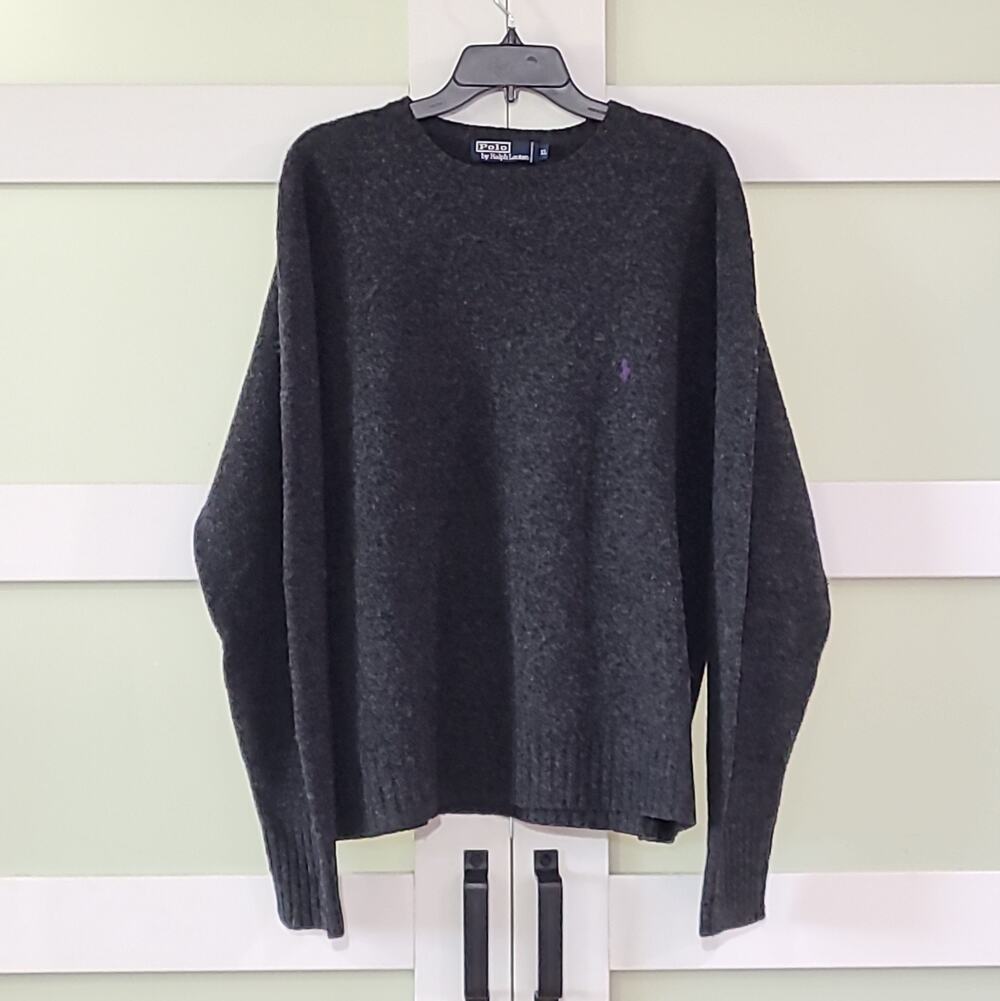 Polo Ralph Lauren 100% Lambswool Men's XL Vtg Preppy Crewneck Pullover Charcoal